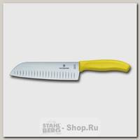 Кухонный нож Сантоку Victorinox 6.8526.17L8B, рифленое лезвие 17 см, желтый