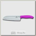 Кухонный нож Сантоку Victorinox 6.8526.17L5B, рифленое лезвие 17 см, розовый