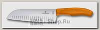 Кухонный нож Сантоку Victorinox 6.8526.17L9B, рифленое лезвие 17 см, оранжевый