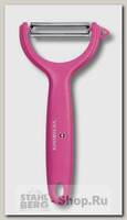 Кухонный нож-овощечистка Victorinox 7.6079.5, двустороннее зубчатое лезвие, розовая рукоять